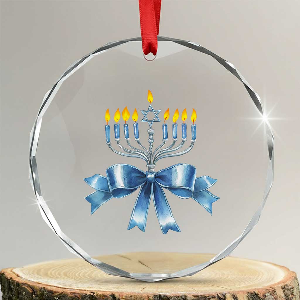 Hanukkah Menorah Jewish Coquette Bow Crystal Glass Ornament TS09