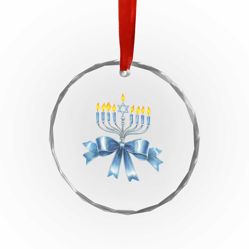 Hanukkah Menorah Jewish Coquette Bow Crystal Glass Ornament TS09