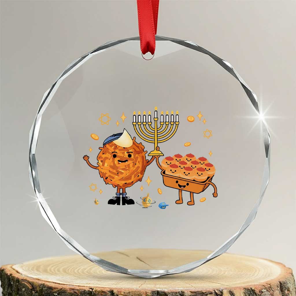 Hanukkah Sufganiyah And Latke Lifting Menorah Crystal Glass Ornament Funny Holiday Gift - Wonder Print Shop