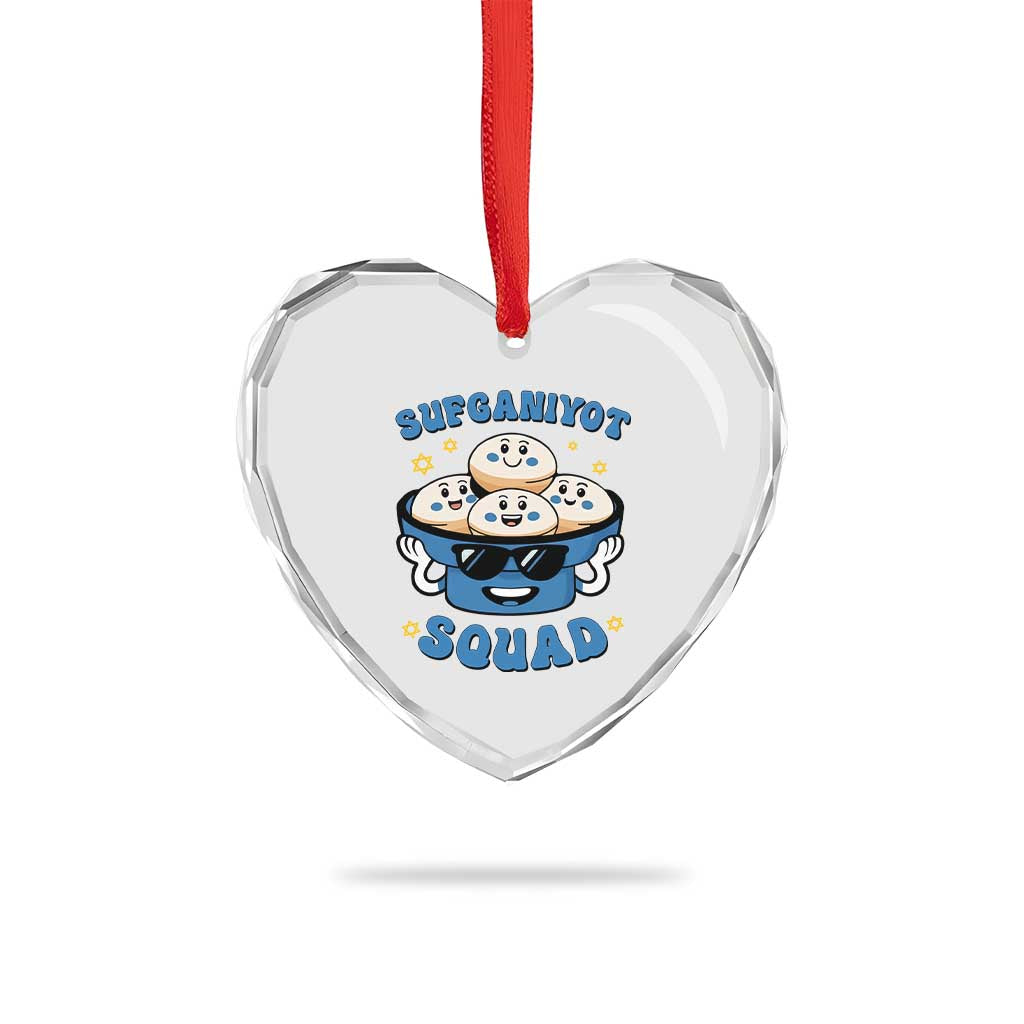 Hanukkah Sufganiyot Squad Heart Crystal Glass Ornament Funny Jelly Donut Jewish Gift - Wonder Print Shop