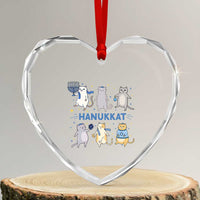 Hanukkat Heart Crystal Glass Ornament Funny Cats Hanukkah Festival Of Lights Gift - Wonder Print Shop