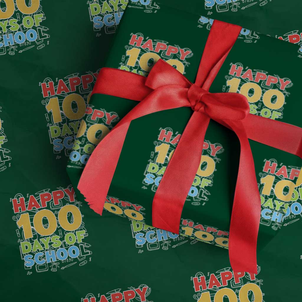 Happy 100 Days of School Wrapping Paper Roll Cute Celebration Gift for Teachers and Kids