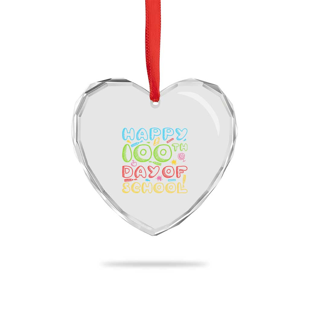 Happy 100 Days of School Heart Crystal Glass Ornament 100th Day Funny Milestone Celebration