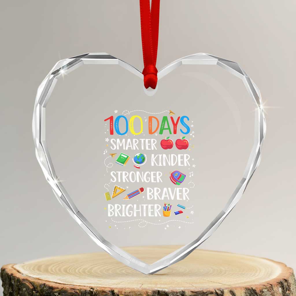 Happy 100 Days of School Heart Crystal Glass Ornament 100th Day Kids Boys Girls Teachers Pupils