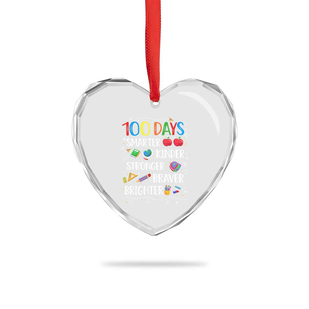 Happy 100 Days of School Heart Crystal Glass Ornament 100th Day Kids Boys Girls Teachers Pupils