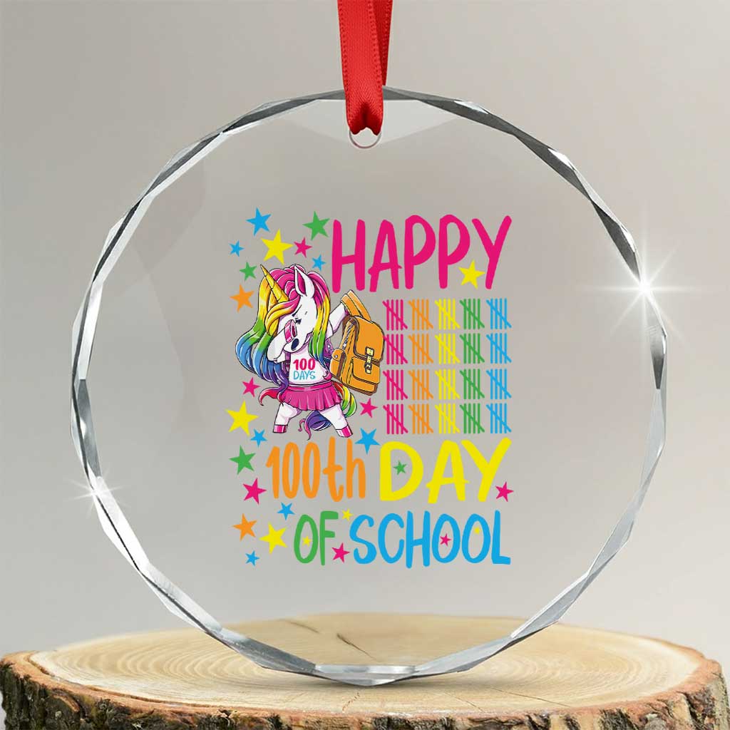 Happy 100th Day of School Unicorn Crystal Glass Ornament Magical Girls Celebration Gift