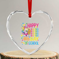 Happy 100th Day of School Unicorn Heart Crystal Glass Ornament Magical Girls Celebration Gift