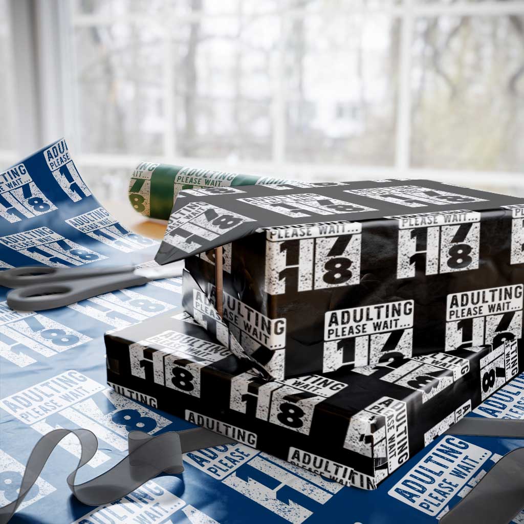 Happy 18th Birthday Wrapping Paper Roll Adulting Please Wait 18 Year Old Bday Gifts