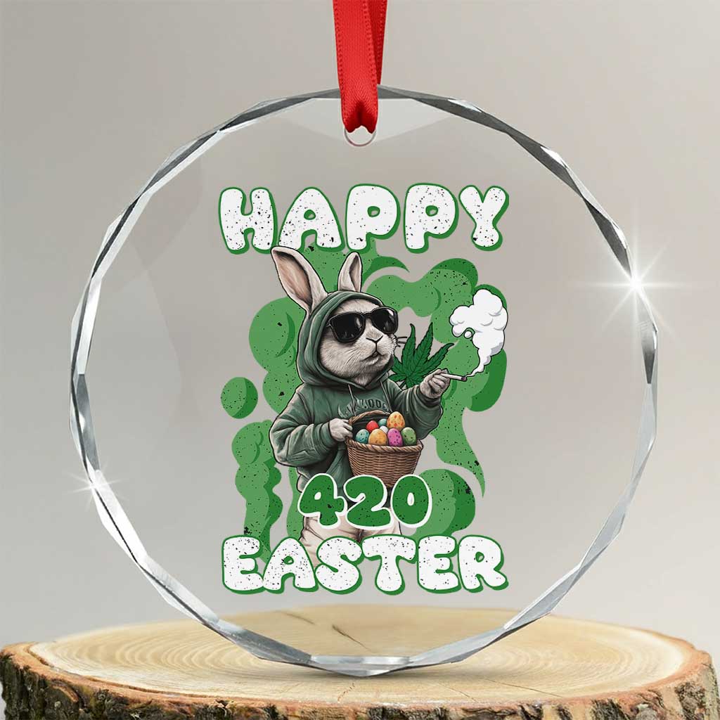 Happy 420 Easter Crystal Glass Ornament Funny Smoking Easter Bunny - Wonder Print Shop