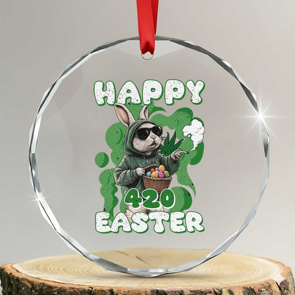 Happy 420 Easter Crystal Glass Ornament Funny Smoking Easter Bunny TS02