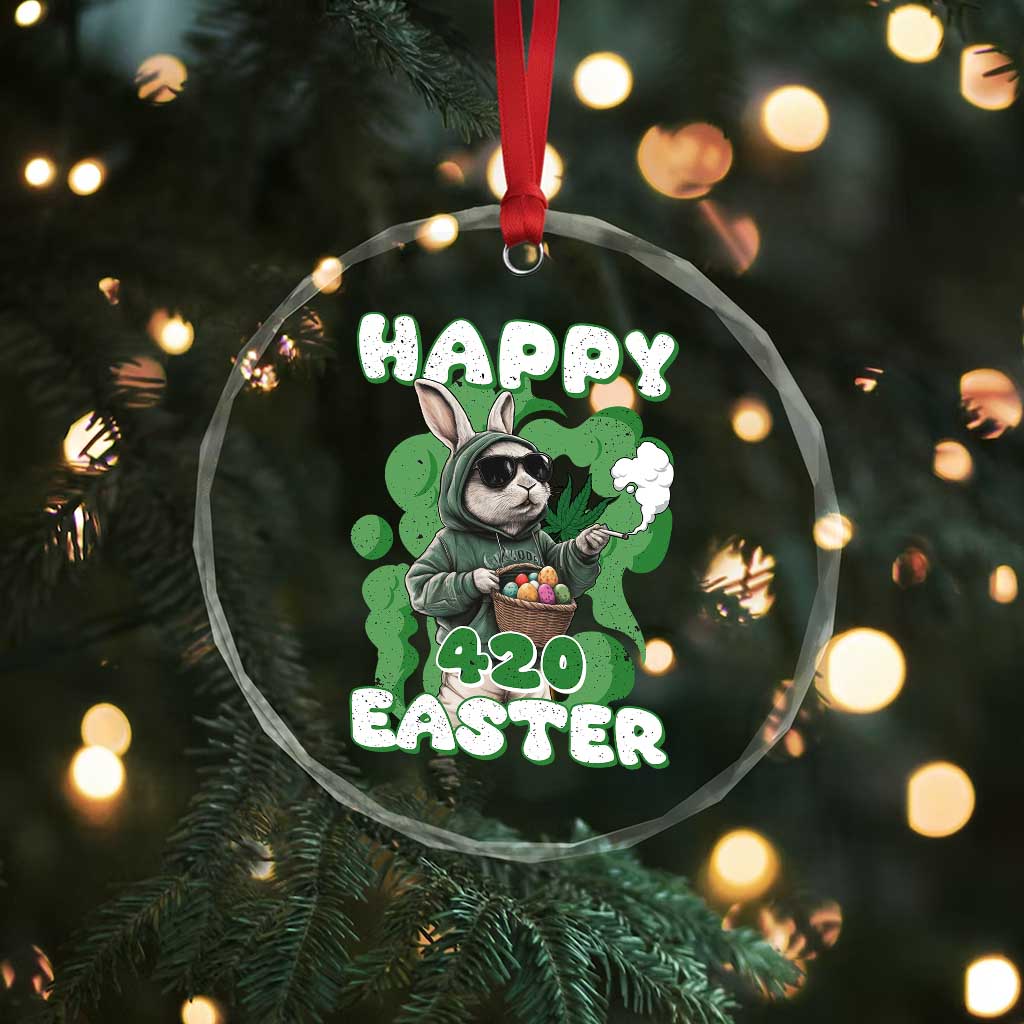Happy 420 Easter Crystal Glass Ornament Funny Smoking Easter Bunny - Wonder Print Shop