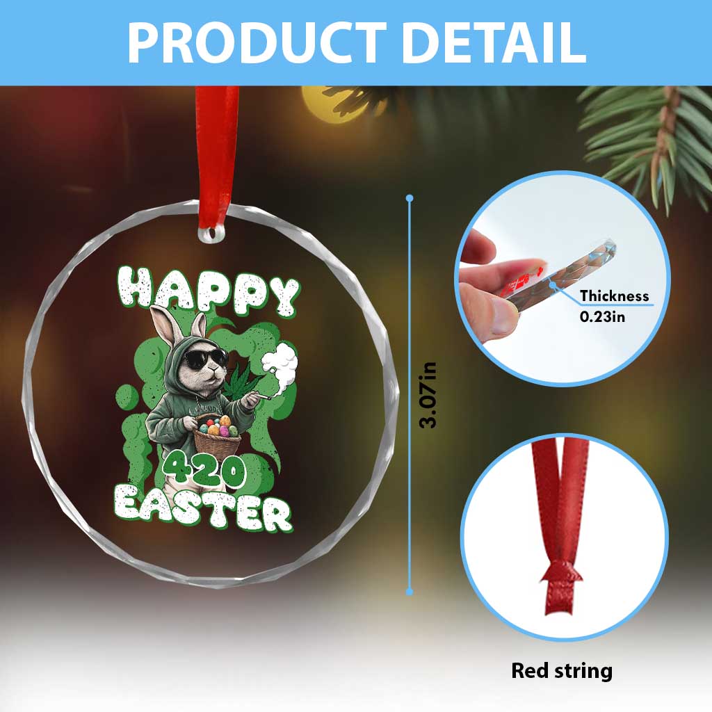 Happy 420 Easter Crystal Glass Ornament Funny Smoking Easter Bunny - Wonder Print Shop