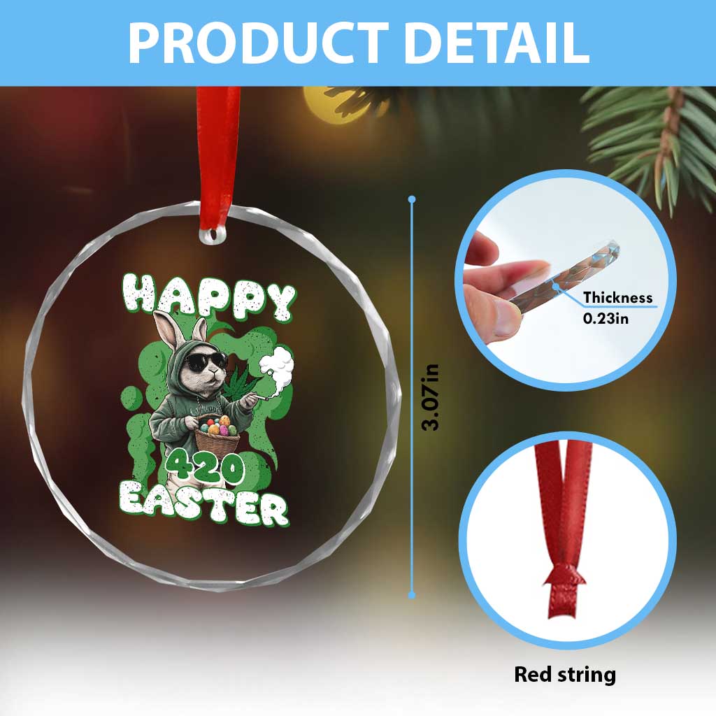 Happy 420 Easter Crystal Glass Ornament Funny Smoking Easter Bunny TS02