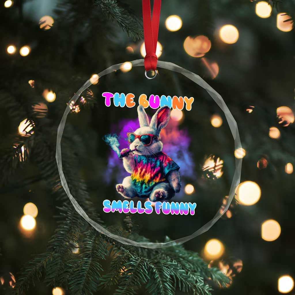 Happy 420 Easter Crystal Glass Ornament Funny Smoking Easter Bunny Smells Funny Easter - Wonder Print Shop
