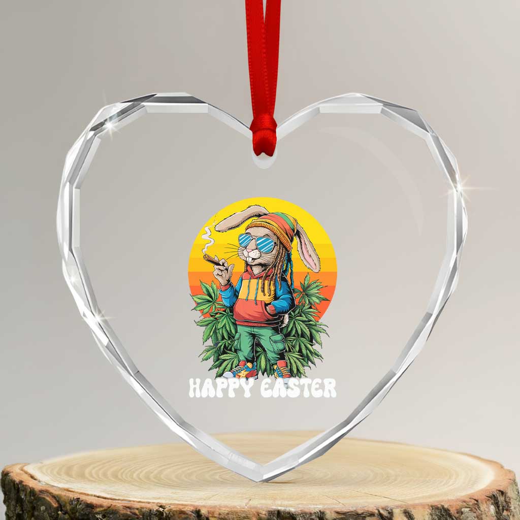 Happy 420 Easter Heart Crystal Glass Ornament Funny Bunny Smoking Weed - Wonder Print Shop