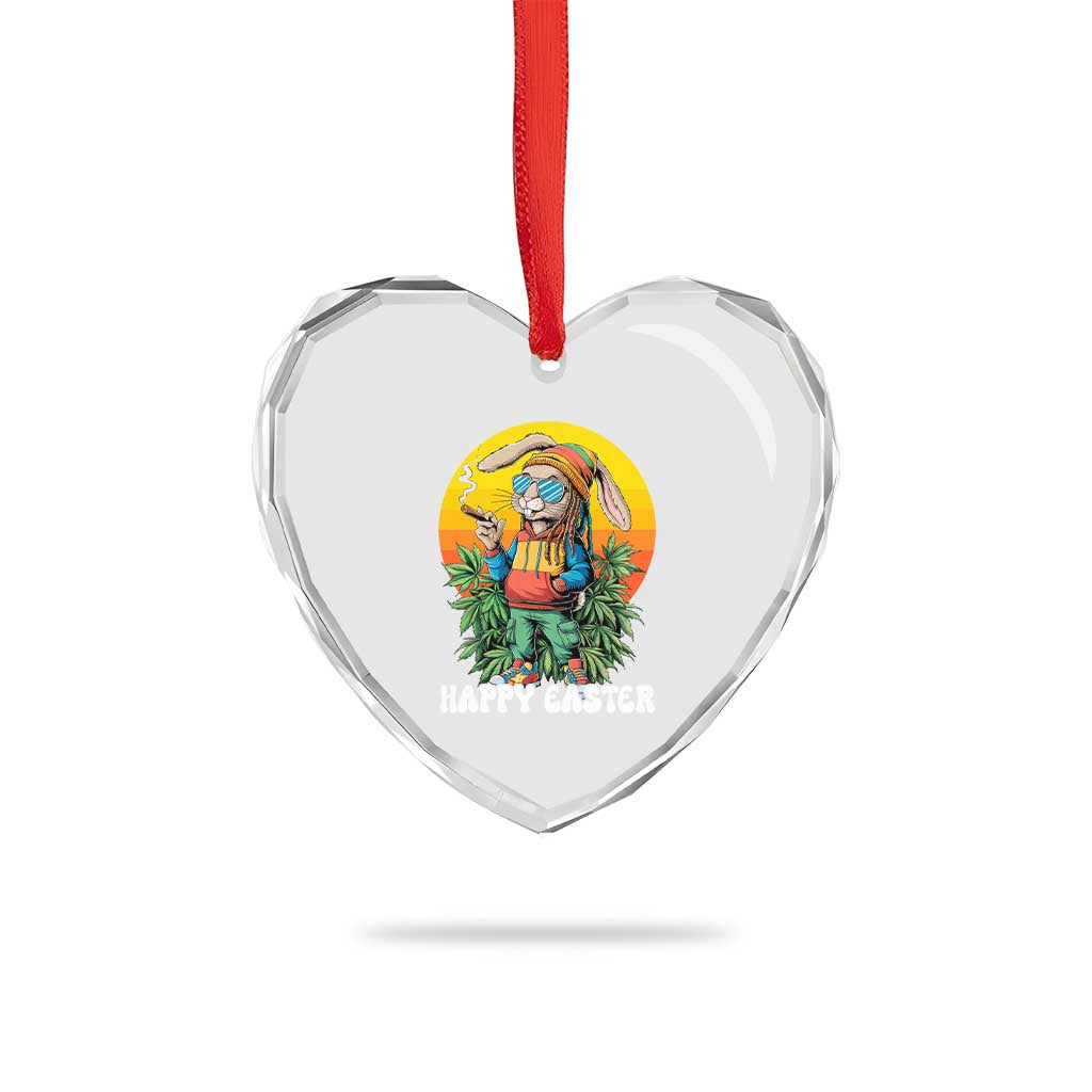 Happy 420 Easter Heart Crystal Glass Ornament Funny Bunny Smoking Weed - Wonder Print Shop