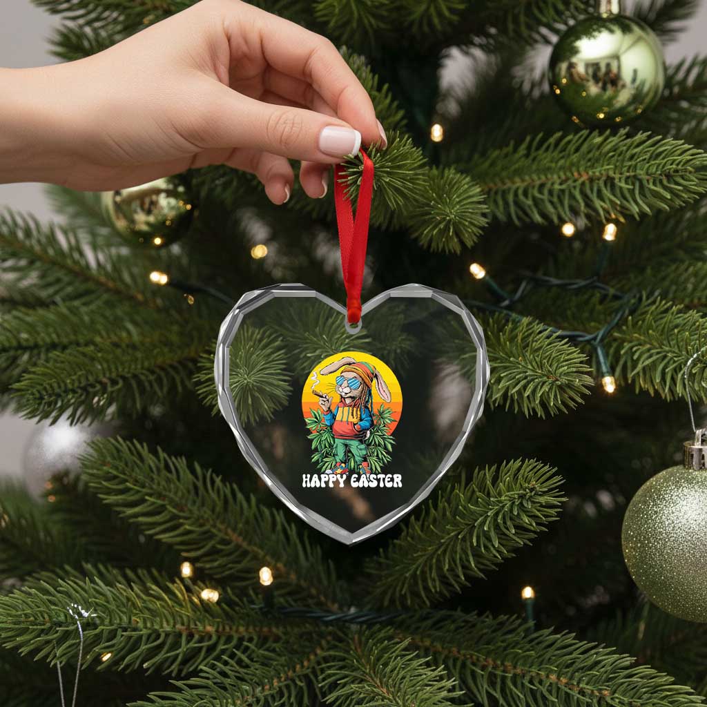Happy 420 Easter Heart Crystal Glass Ornament Funny Bunny Smoking Weed - Wonder Print Shop