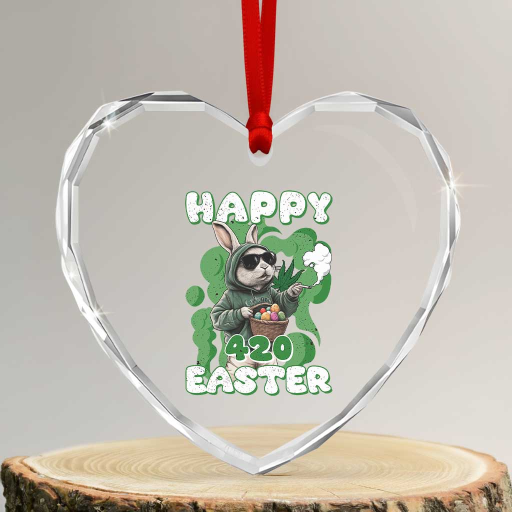 Happy 420 Easter Heart Crystal Glass Ornament Funny Smoking Easter Bunny - Wonder Print Shop