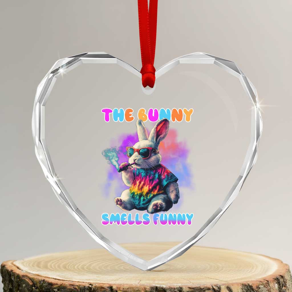 Happy 420 Easter Heart Crystal Glass Ornament Funny Smoking Easter Bunny Smells Funny Easter - Wonder Print Shop