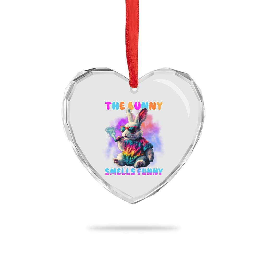 Happy 420 Easter Heart Crystal Glass Ornament Funny Smoking Easter Bunny Smells Funny Easter - Wonder Print Shop