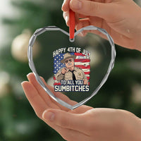 Happy 4th of July To All You Sumbitches Funny Sheriff Heart Crystal Glass Ornament Retro Movie Quote Inspo Country Humor
