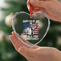Happy 4th Of July To All You Sumbitches Heart Crystal Glass Ornament Funny Independence Day Meme American Flag