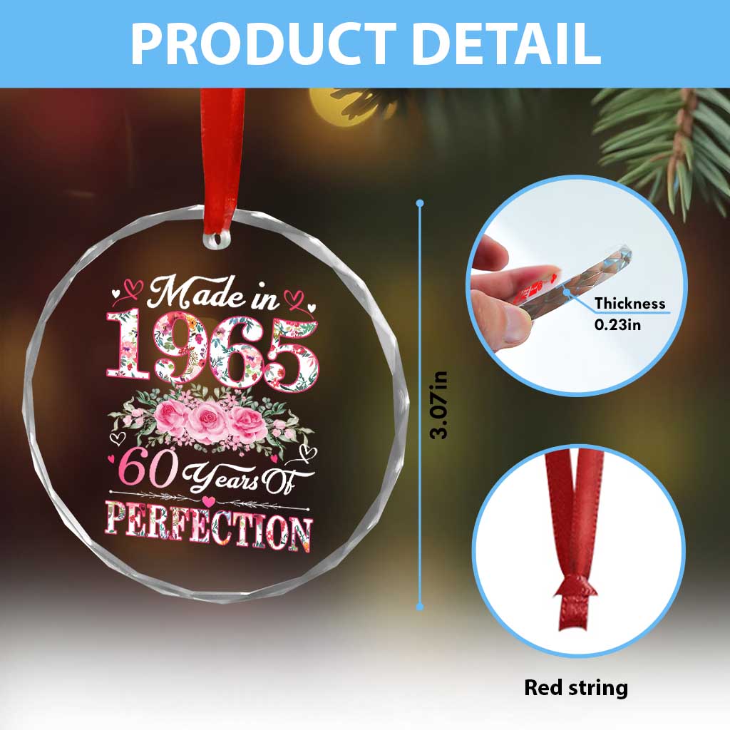 Happy 60th Birthday Floral Crystal Glass Ornament Made In 1965 60 Years of Perfection - Wonder Print Shop