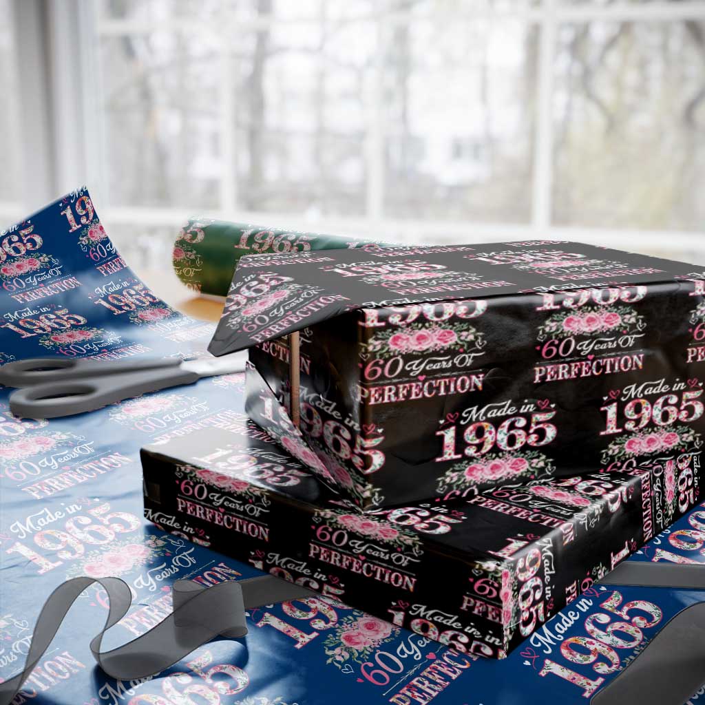 Happy 60th Birthday Floral Wrapping Paper Roll Made In 1965 60 Years of Perfection - Wonder Print Shop