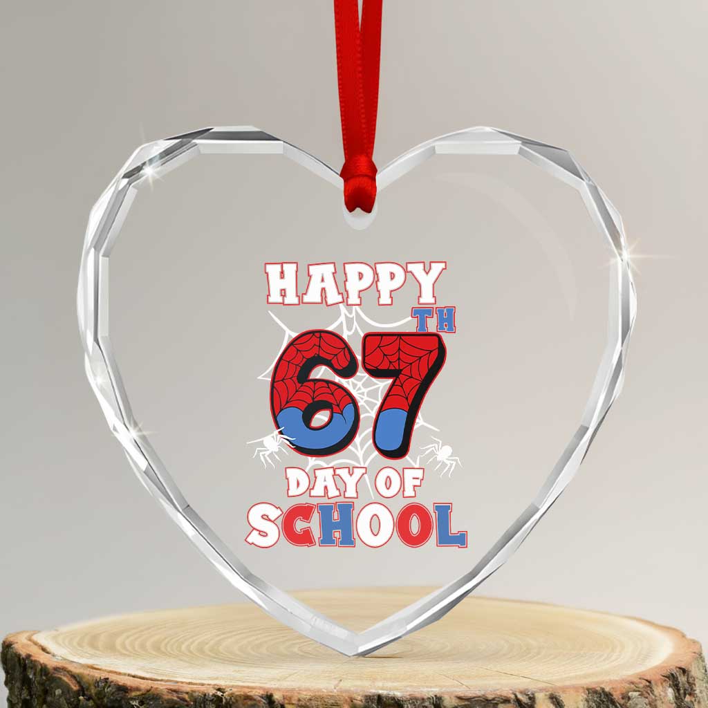 Happy 67th Day Of School Heart Crystal Glass Ornament Boys Girls Spider 67 Days - Wonder Print Shop