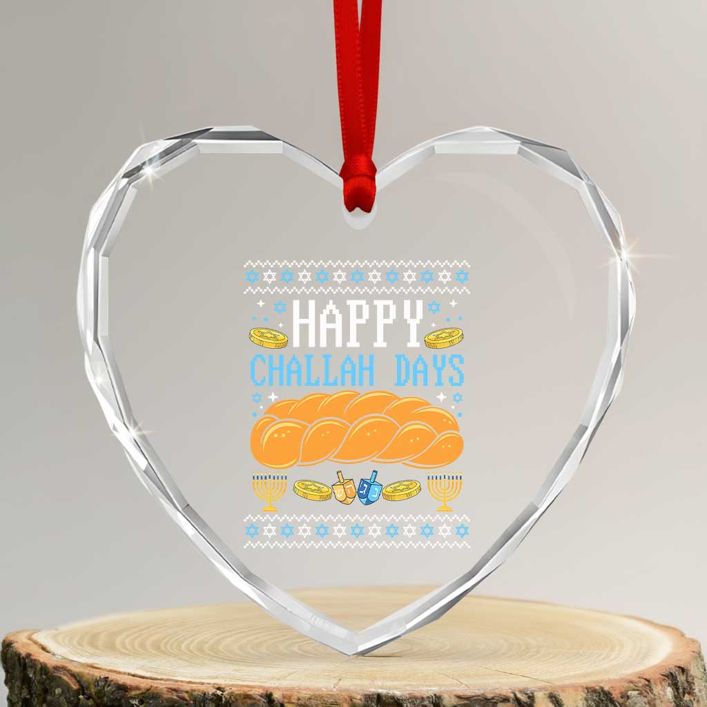 Happy Challah Days Heart Crystal Glass Ornament Ugly Hanukkah Food Lover Gift - Wonder Print Shop