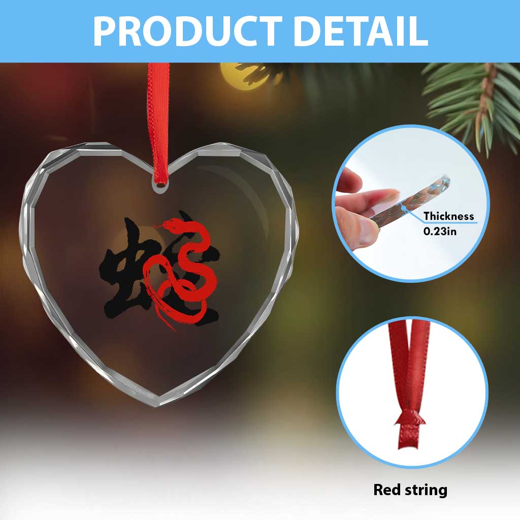 Happy Chinese New Year 2025 Heart Crystal Glass Ornament Calligraphy Year Of The Snake - Wonder Print Shop