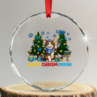 Happy Chrismukkah Crystal Glass Ornament Funny Christmas Hanukkah Cat Lover Gift - Wonder Print Shop
