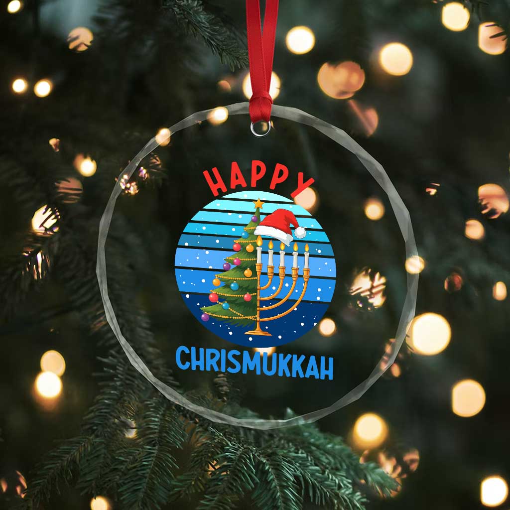 Happy Chrismukkah Crystal Glass Ornament Menorah Candle Christmas Tree Holiday Jewish Gift - Wonder Print Shop