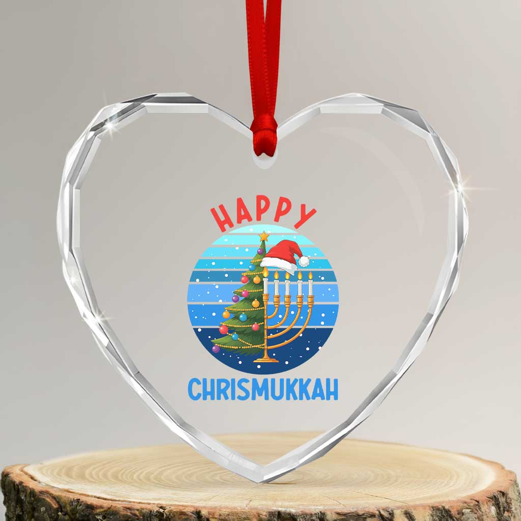 Happy Chrismukkah Heart Crystal Glass Ornament Menorah Candle Christmas Tree Holiday Jewish Gift - Wonder Print Shop