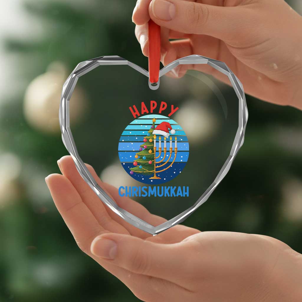 Happy Chrismukkah Heart Crystal Glass Ornament Menorah Candle Christmas Tree Holiday Jewish Gift - Wonder Print Shop