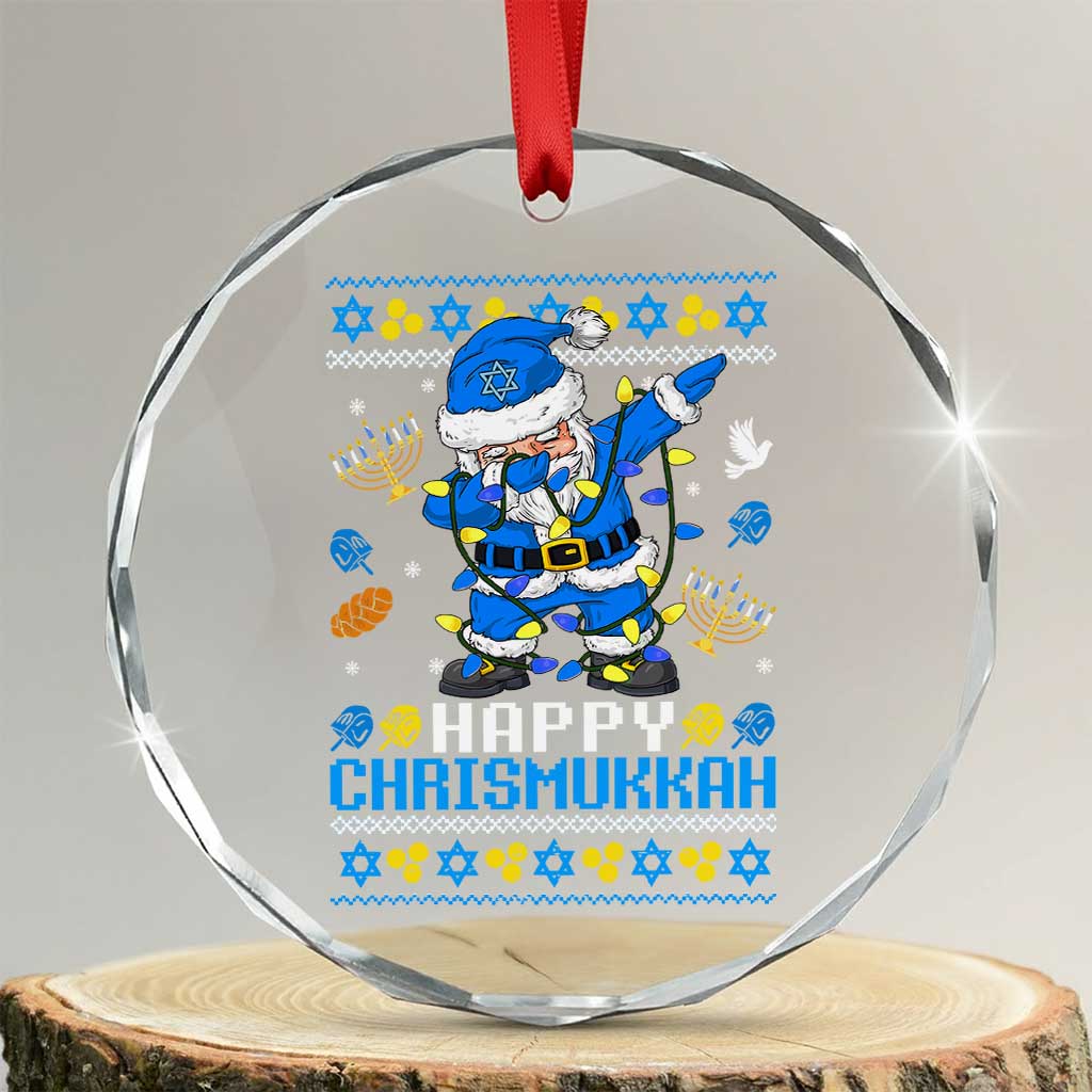 Happy Chrismukkah Merry Xmas Hanukkah Crystal Glass Ornament Dabbing Santa Ugly Chanukah Jewish TS10