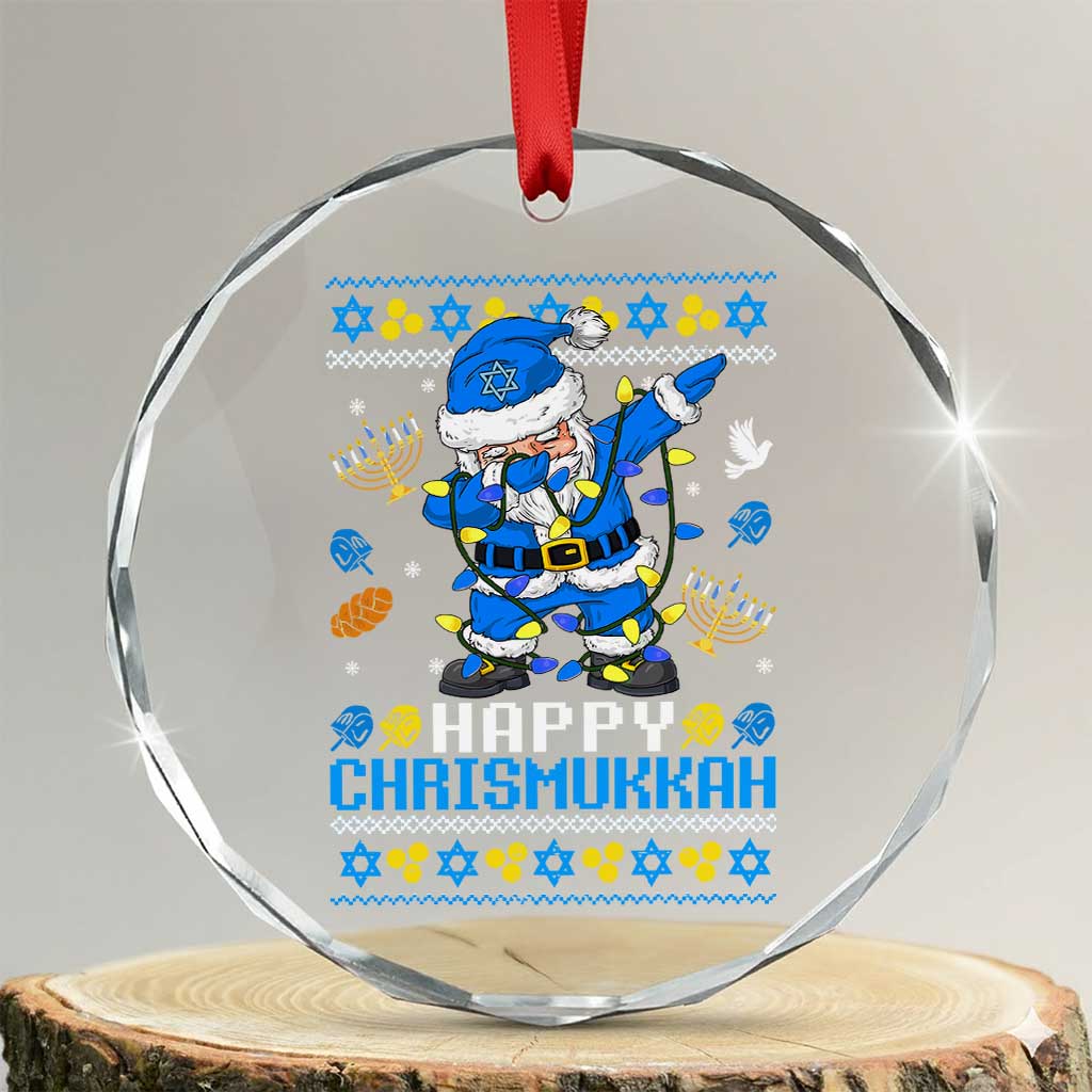 Happy Chrismukkah Merry Xmas Hanukkah Crystal Glass Ornament Dabbing Santa Ugly Chanukah Jewish - Wonder Print Shop