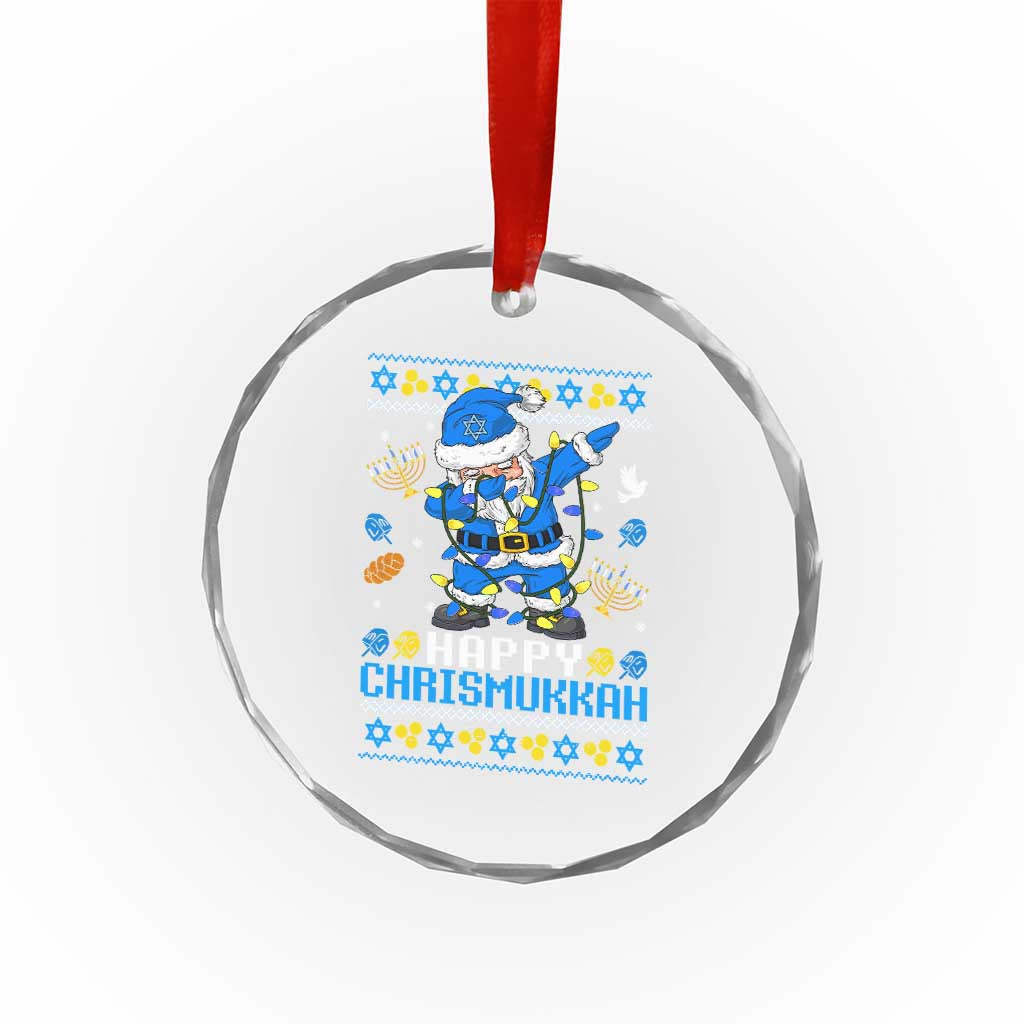 Happy Chrismukkah Merry Xmas Hanukkah Crystal Glass Ornament Dabbing Santa Ugly Chanukah Jewish TS10