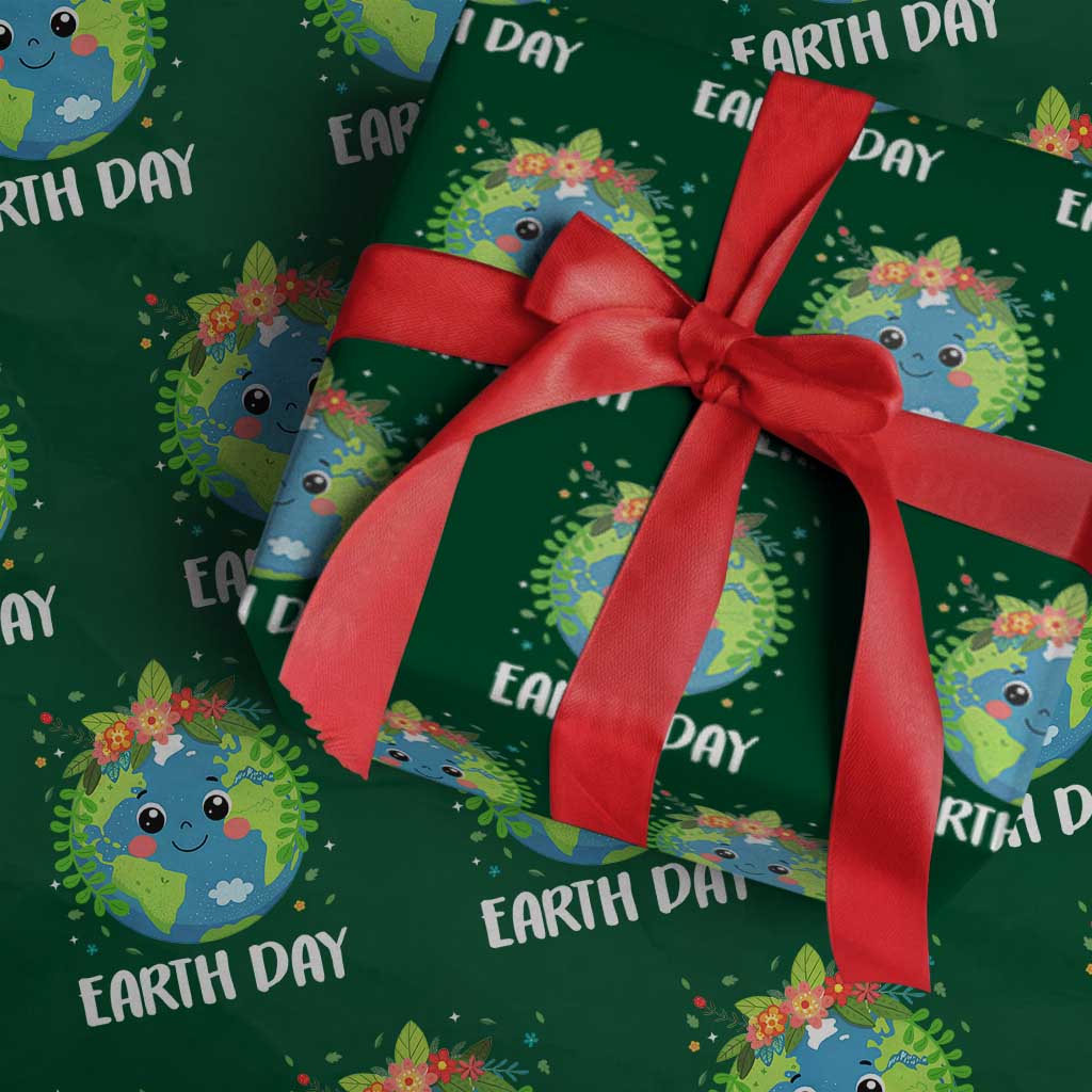 Happy Earth Day Wrapping Paper Roll Cute Earth With Floral - Wonder Print Shop