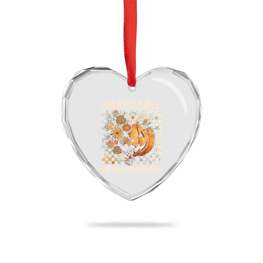 Happy Fall Resist Fascism Heart Crystal Glass Ornament Halloween Fall Pumpkin - Wonder Print Shop