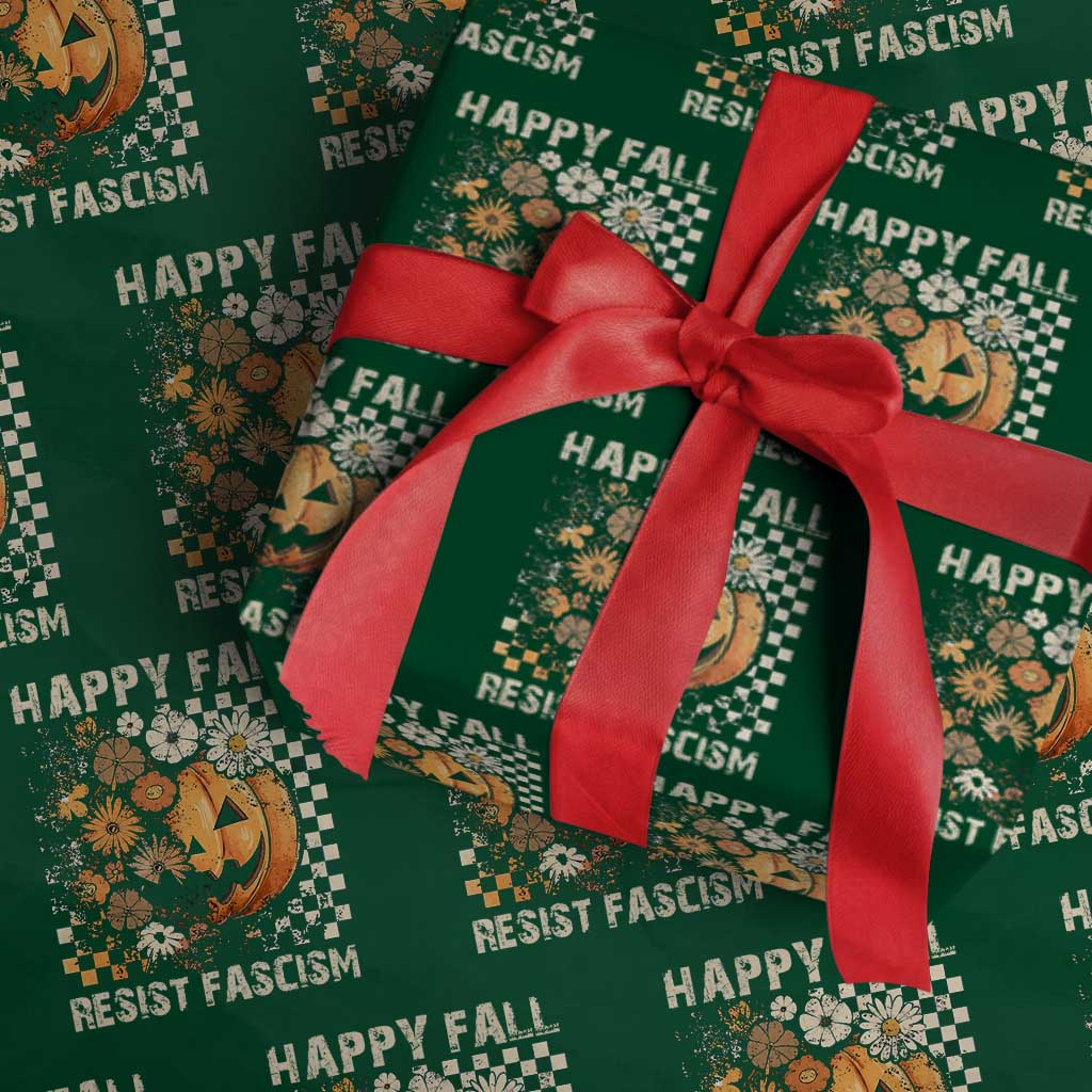Happy Fall Resist Fascism Wrapping Paper Roll Halloween Fall Pumpkin - Wonder Print Shop