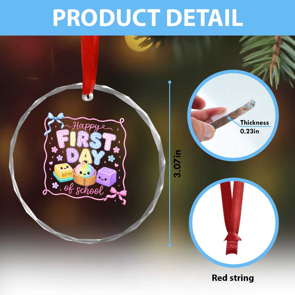Happy First Day Of School Cute Kawaii Squishy Back To School Graphic Crystal Glass Ornament