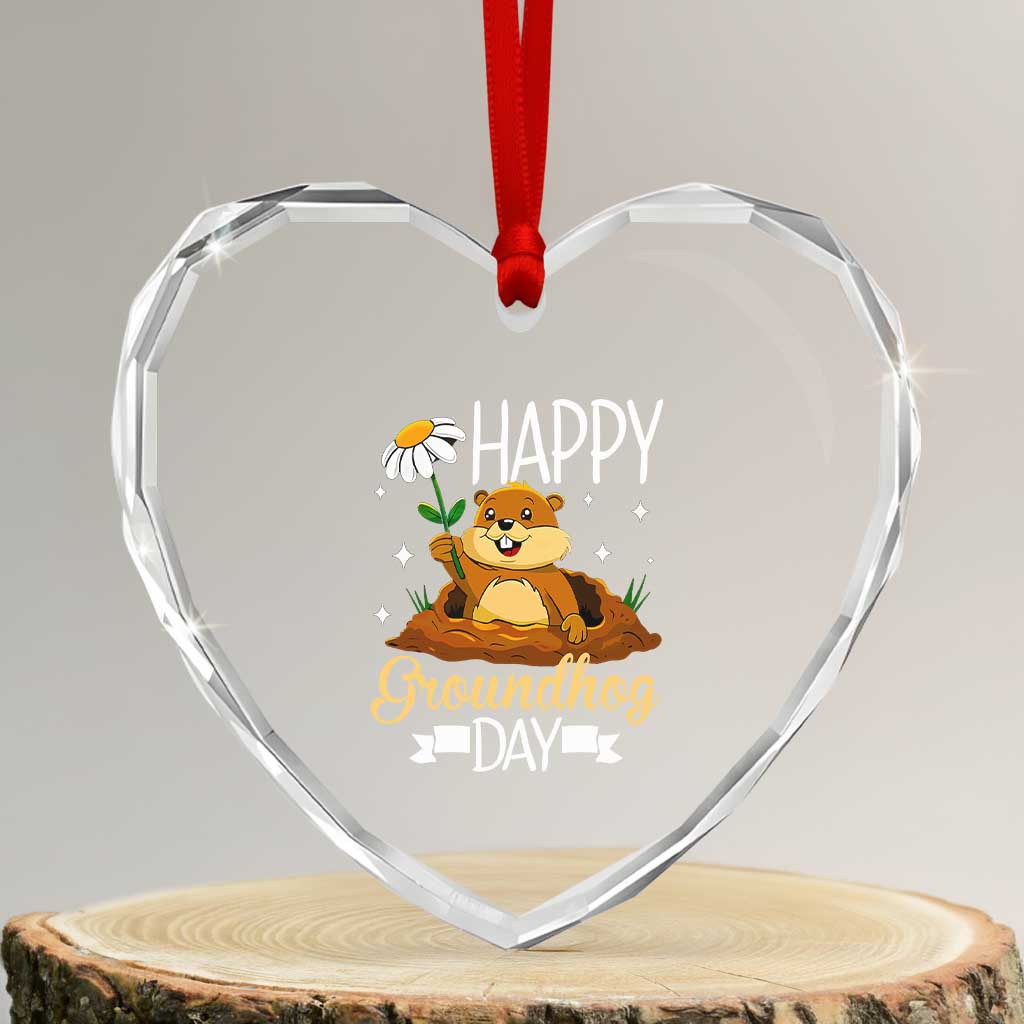 Happy Groundhog Day Heart Crystal Glass Ornament Punxsutawney Phil Groundhog Lover - Wonder Print Shop