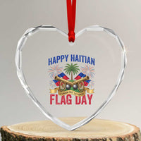 Happy Haitian Flag Day Celebration Graphic Heart Crystal Glass Ornament May 18 National Pride Haiti Heritage