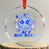 Happy Hanukkah Crystal Glass Ornament Groovy Star Of David Smile Face Chanukah Pajama - Wonder Print Shop