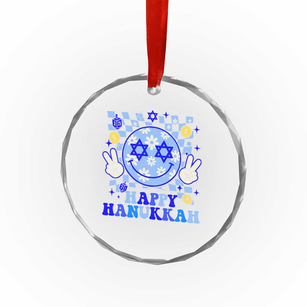 Happy Hanukkah Crystal Glass Ornament Groovy Star Of David Smile Face Chanukah Pajama - Wonder Print Shop