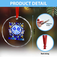 Happy Hanukkah Crystal Glass Ornament Groovy Star Of David Smile Face Chanukah Pajama - Wonder Print Shop