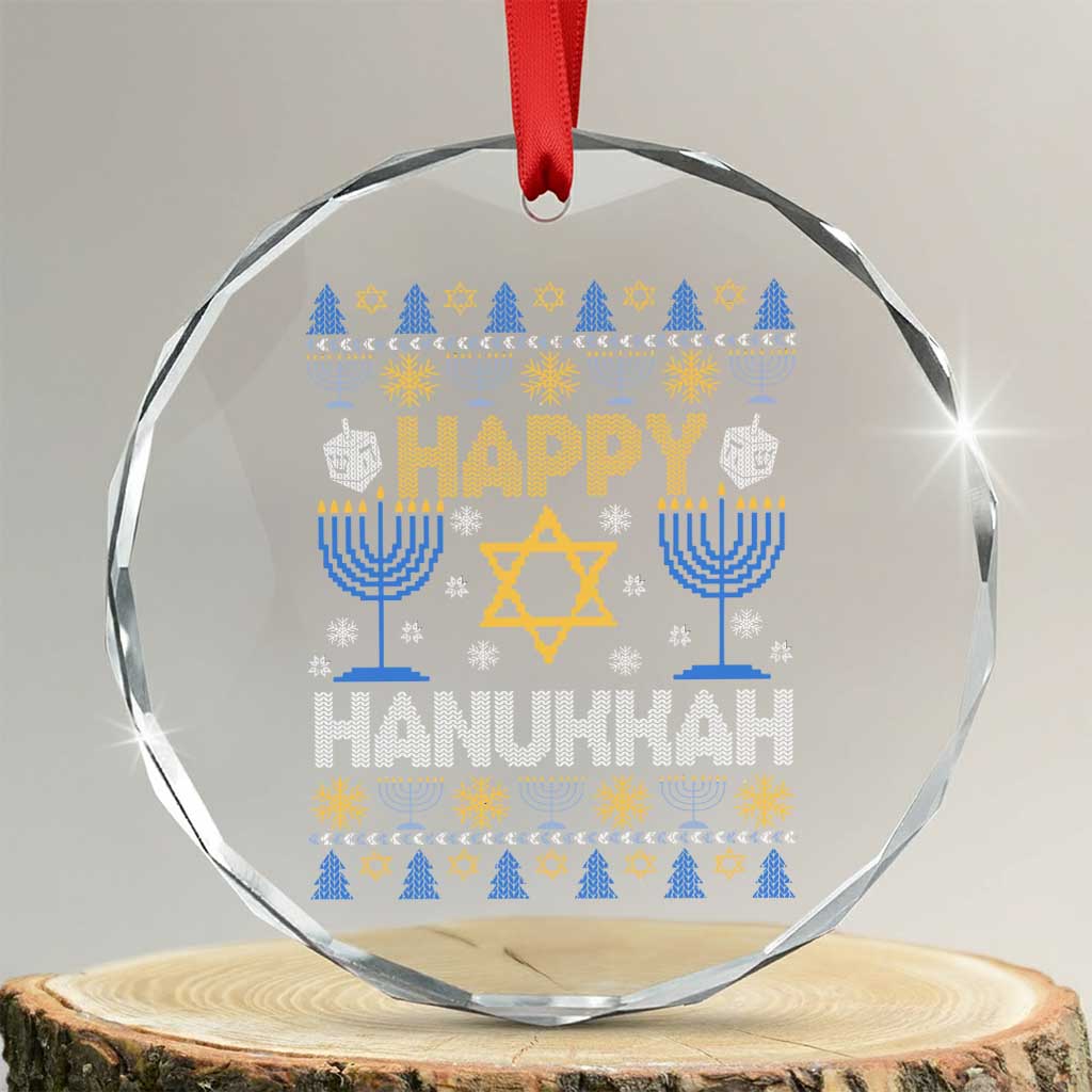 Happy Hanukkah Crystal Glass Ornament Jewish Festival of Lights Hanukkiah Menorah Ugly Chanukah TS02
