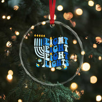 Happy Hanukkah Crystal Glass Ornament Retro Groovy Eight Nights and Eight Lights - Wonder Print Shop