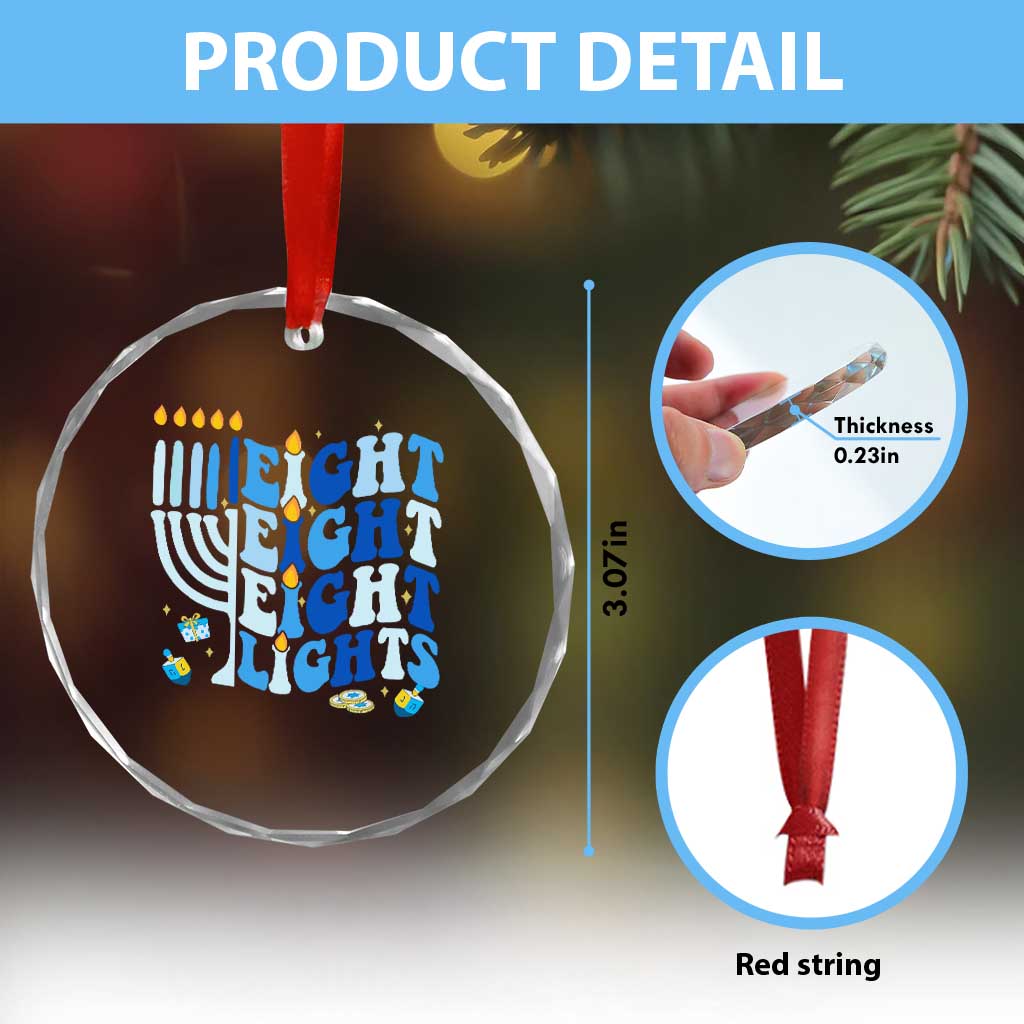 Happy Hanukkah Crystal Glass Ornament Retro Groovy Eight Nights and Eight Lights - Wonder Print Shop